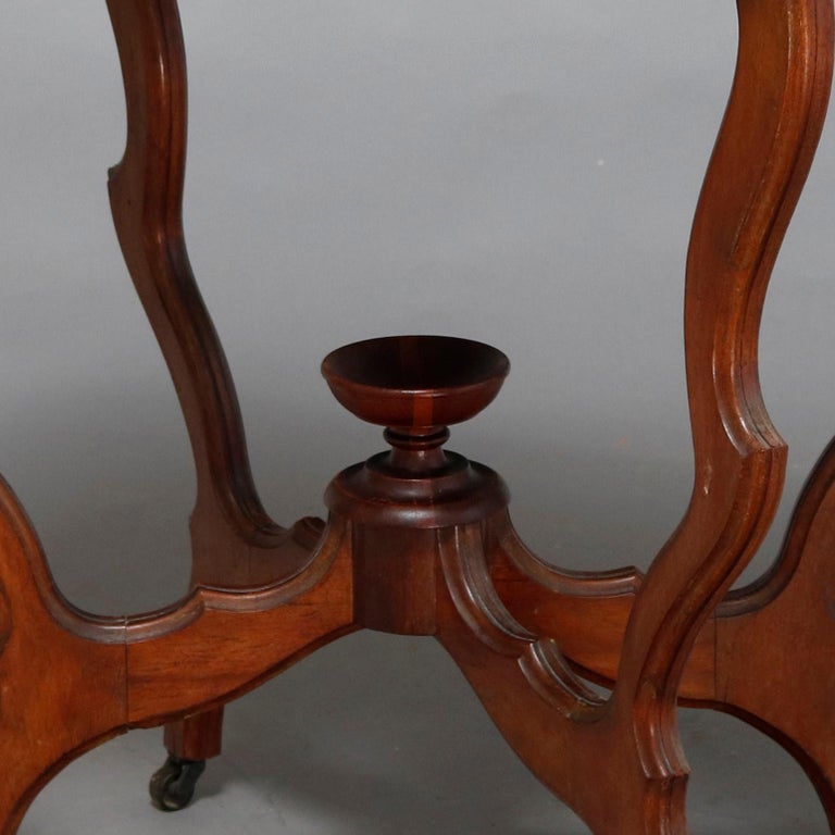 Antique Victorian Carved Walnut and Beveled Marble Side Table, circa 1880