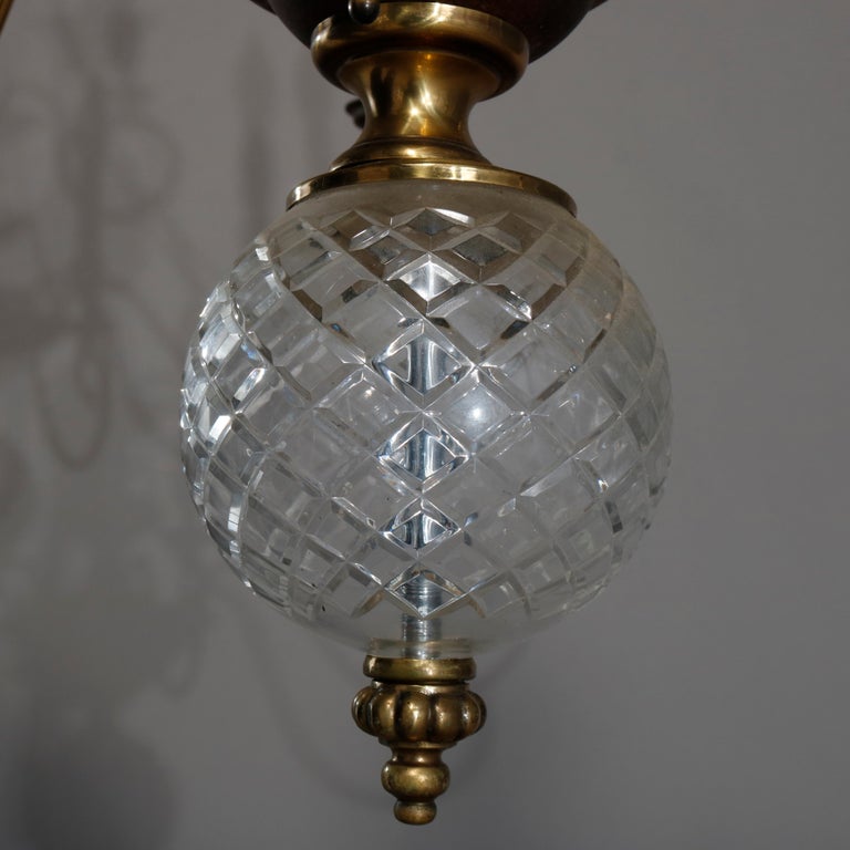 Vintage French Nine-Light Tiered Brass and Crystal Chandelier, 20th Century