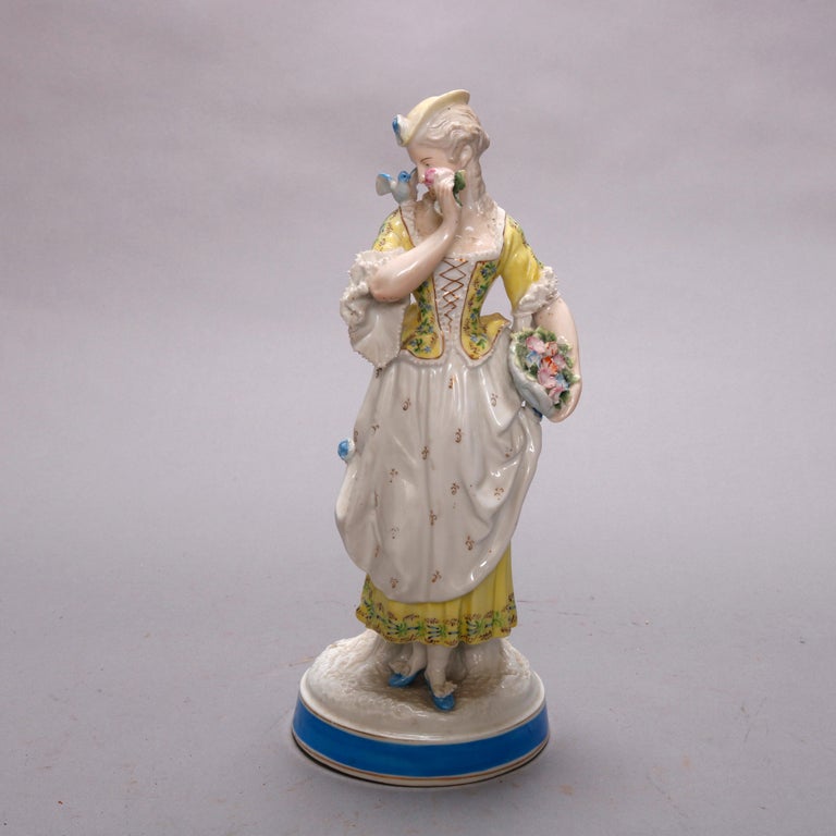 Antique German Hand Painted Meissen School Porcelain Maiden Figure, circa 1900