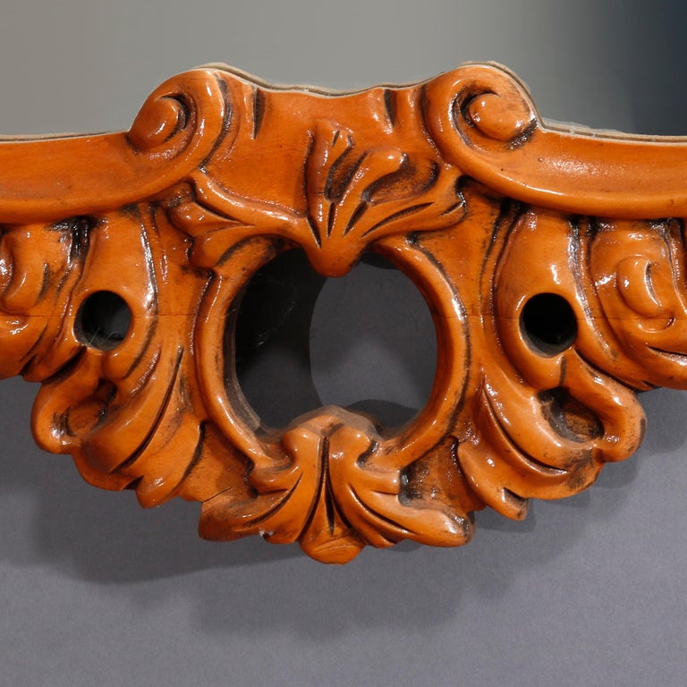 Vintage French Carved Foliate and Gadroon Mahogany Wall Mirror, 20th Century