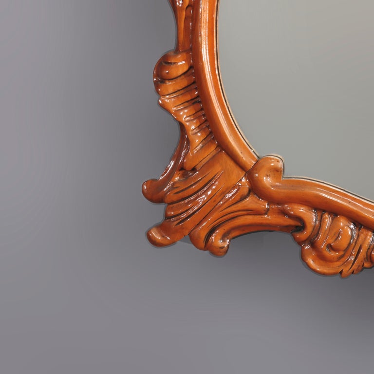 Vintage French Carved Foliate and Gadroon Mahogany Wall Mirror, 20th Century