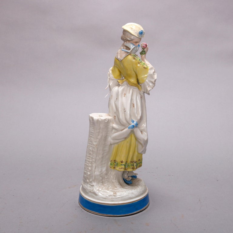 Antique German Hand Painted Meissen School Porcelain Maiden Figure, circa 1900