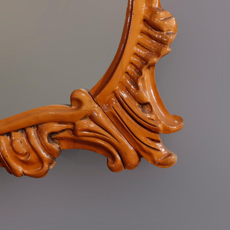 Vintage French Carved Foliate and Gadroon Mahogany Wall Mirror, 20th Century