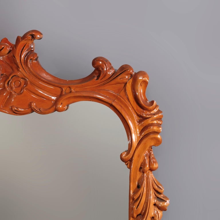 Vintage French Carved Foliate and Gadroon Mahogany Wall Mirror, 20th Century