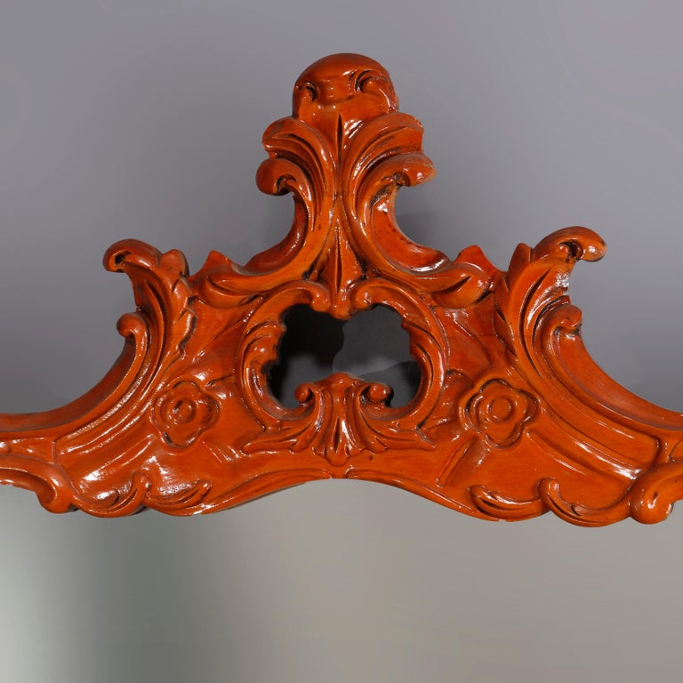 Vintage French Carved Foliate and Gadroon Mahogany Wall Mirror, 20th Century