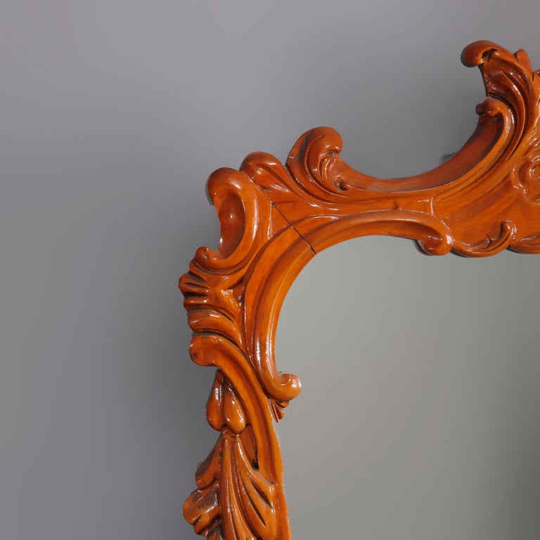 Vintage French Carved Foliate and Gadroon Mahogany Wall Mirror, 20th Century