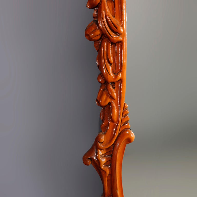 Vintage French Carved Foliate and Gadroon Mahogany Wall Mirror, 20th Century