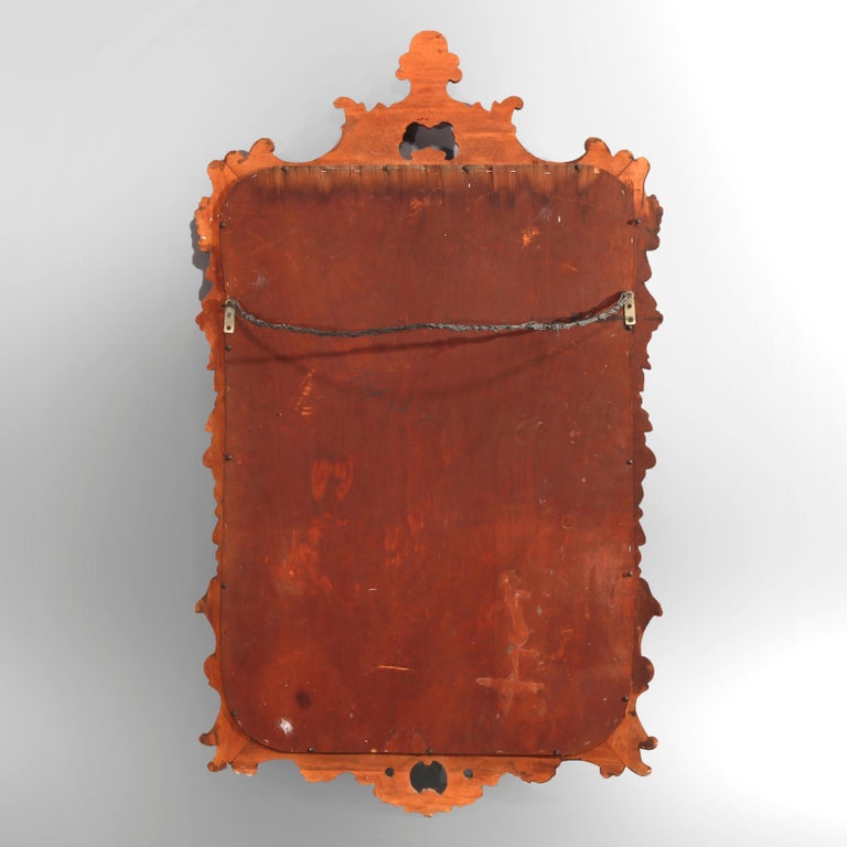 Vintage French Carved Foliate and Gadroon Mahogany Wall Mirror, 20th Century