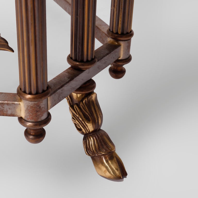 French Empire Figural Bronzed Metal & Glass Center Table with Ram's Heads 20th C