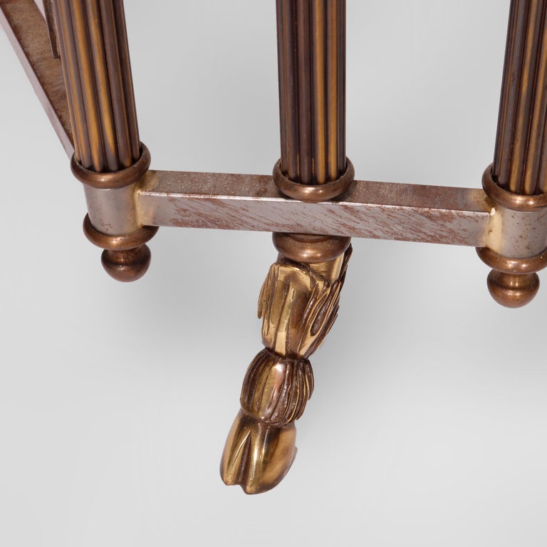 French Empire Figural Bronzed Metal & Glass Center Table with Ram's Heads 20th C