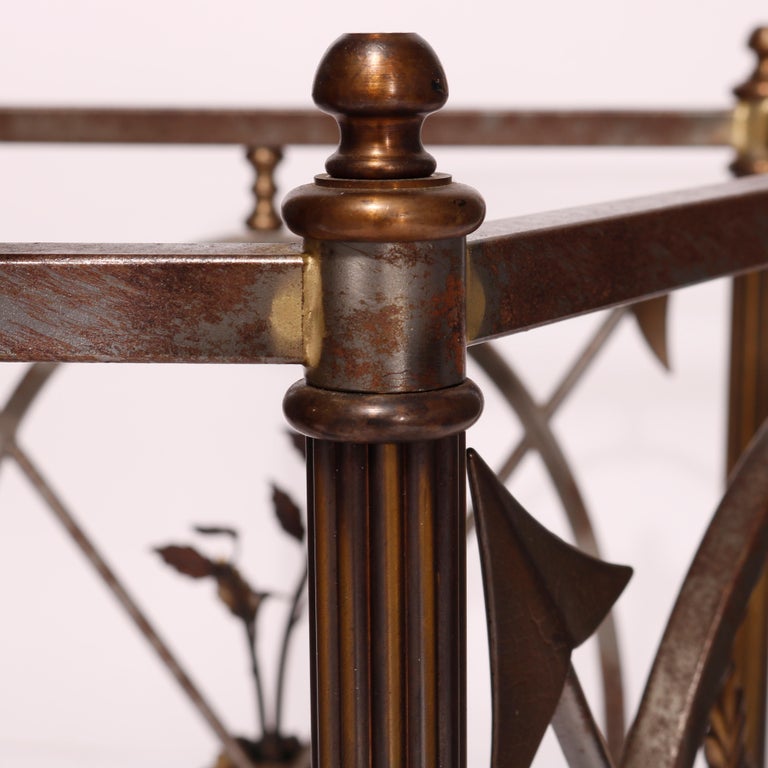 French Empire Figural Bronzed Metal & Glass Center Table with Ram's Heads 20th C