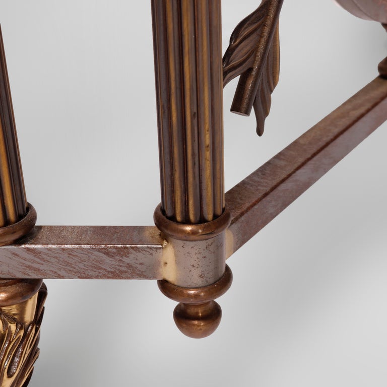 French Empire Figural Bronzed Metal & Glass Center Table with Ram's Heads 20th C