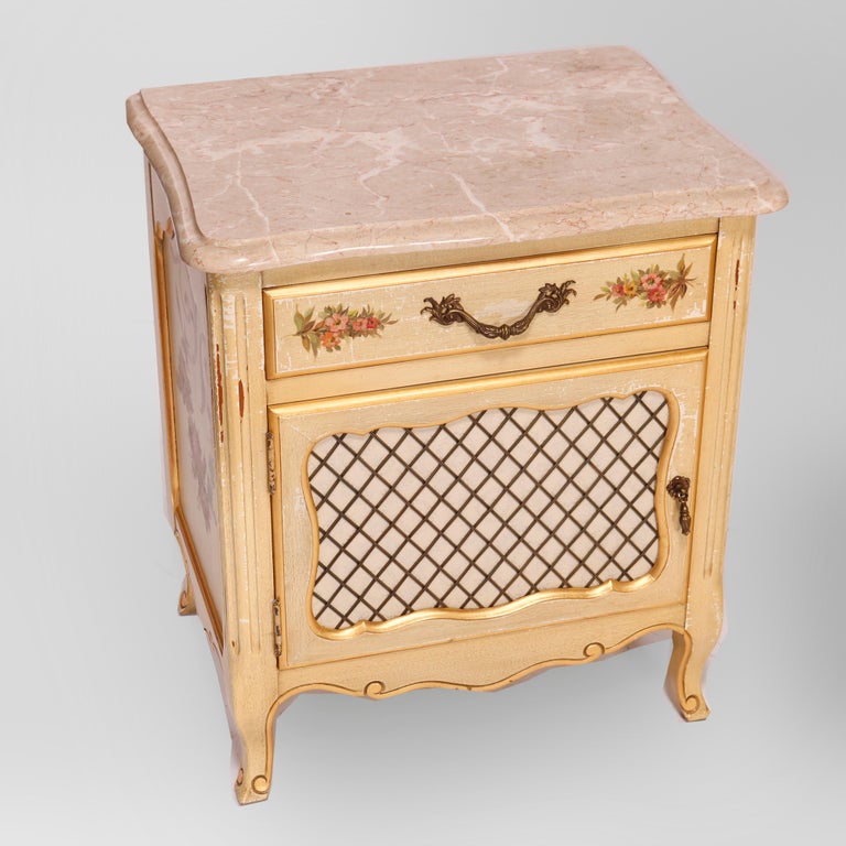 French Provincial Style Polychrome, Gilt & Marble Stands by Kozak Studios 20thC