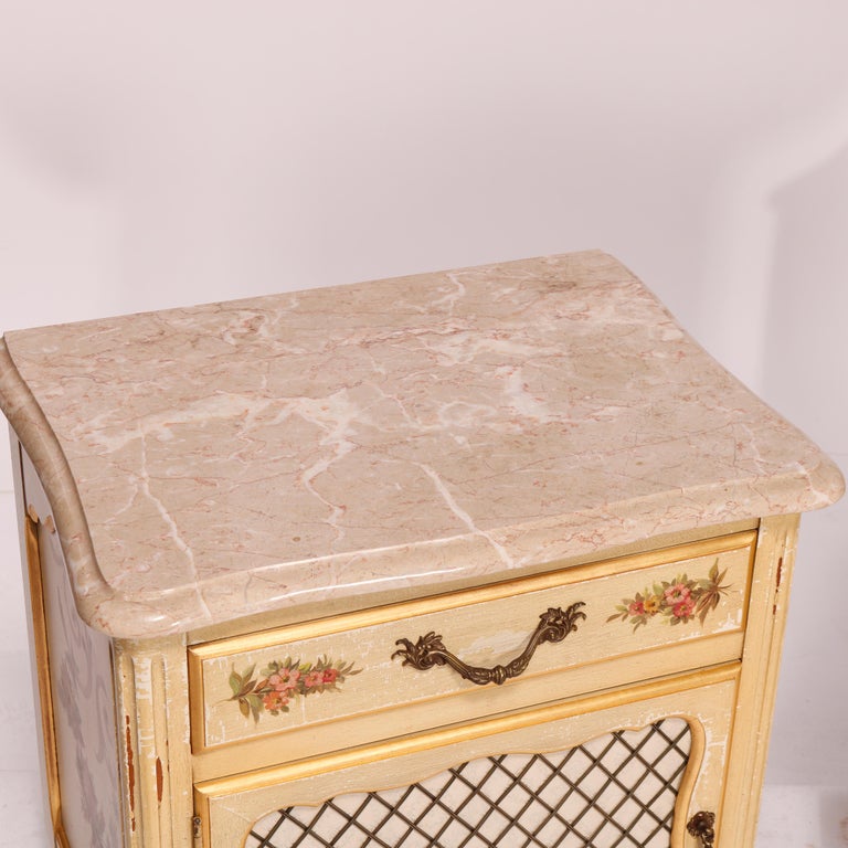 French Provincial Style Polychrome, Gilt & Marble Stands by Kozak Studios 20thC