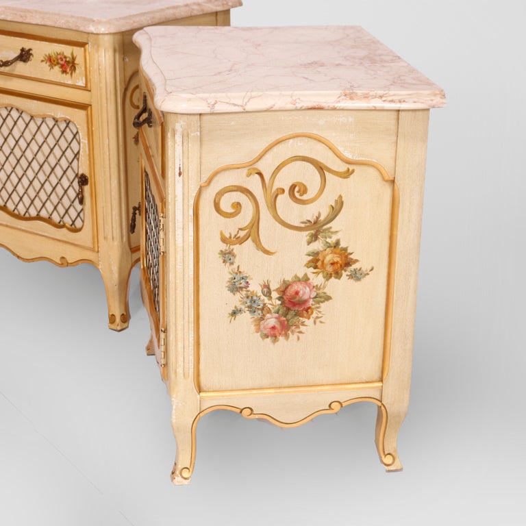 French Provincial Style Polychrome, Gilt & Marble Stands by Kozak Studios 20thC