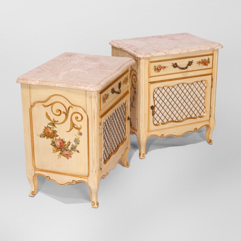 French Provincial Style Polychrome, Gilt & Marble Stands by Kozak Studios 20thC