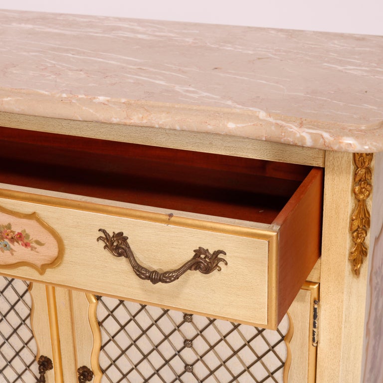 French Provincial Style Polychrome, Gilt & Marble Commode by Kozak Studios 20th C