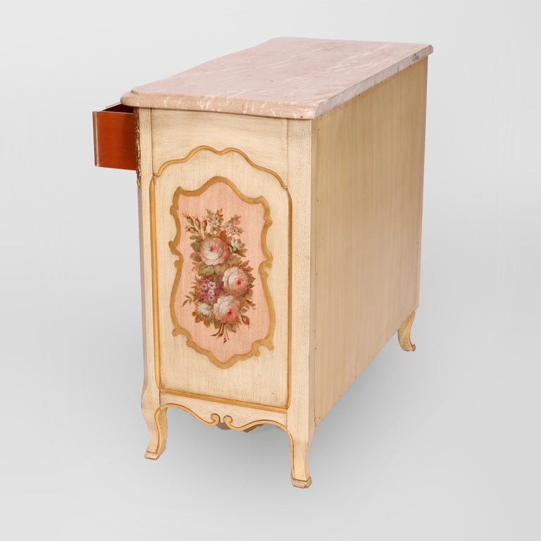 French Provincial Style Polychrome, Gilt & Marble Commode by Kozak Studios 20th C