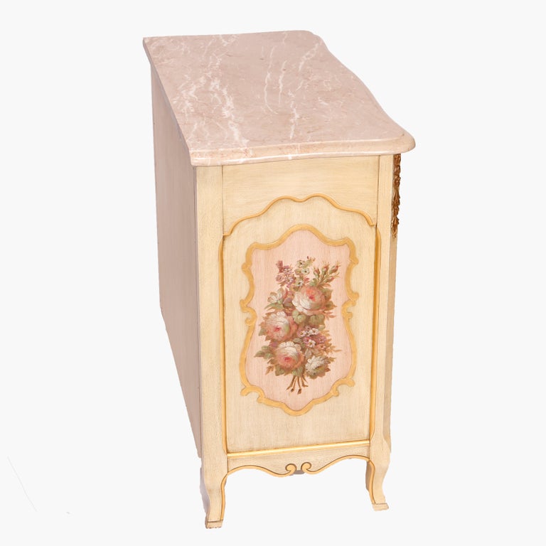 French Provincial Style Polychrome, Gilt & Marble Commode by Kozak Studios 20th C