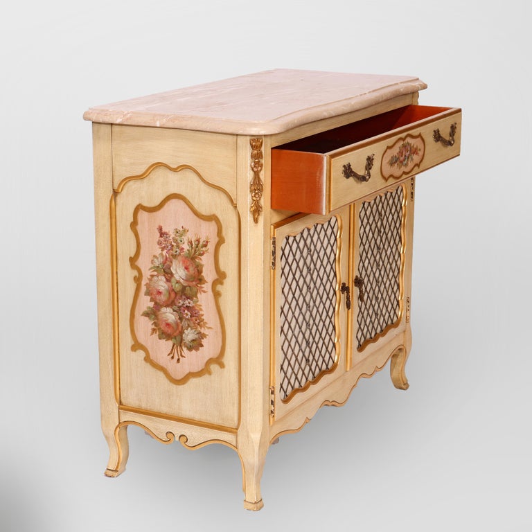 French Provincial Style Polychrome, Gilt & Marble Commode by Kozak Studios 20th C