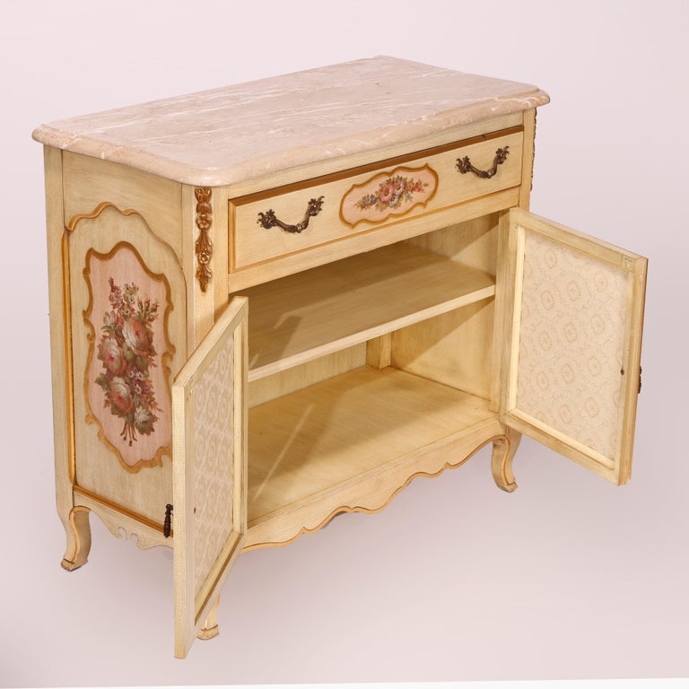 French Provincial Style Polychrome, Gilt & Marble Commode by Kozak Studios 20th C