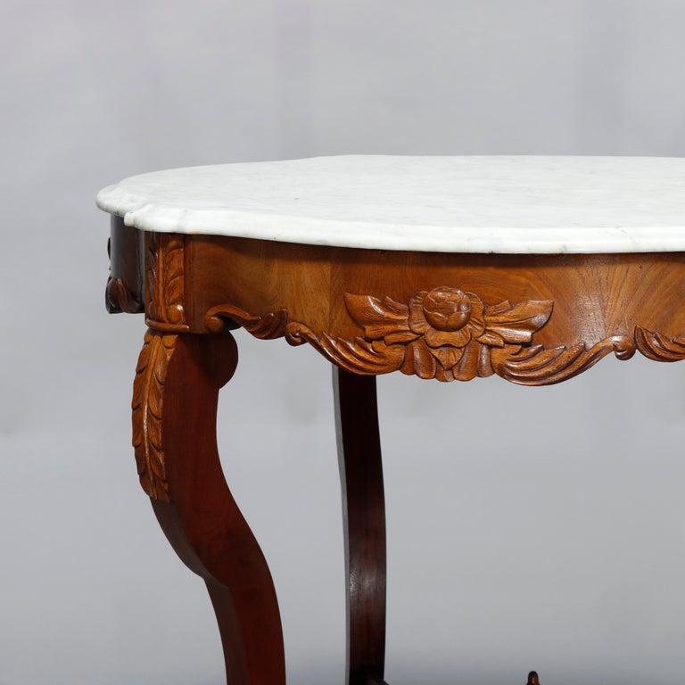 Antique Victorian Turtle Top Marble Top Mahogany & Walnut Lamp Table, Circa 1860