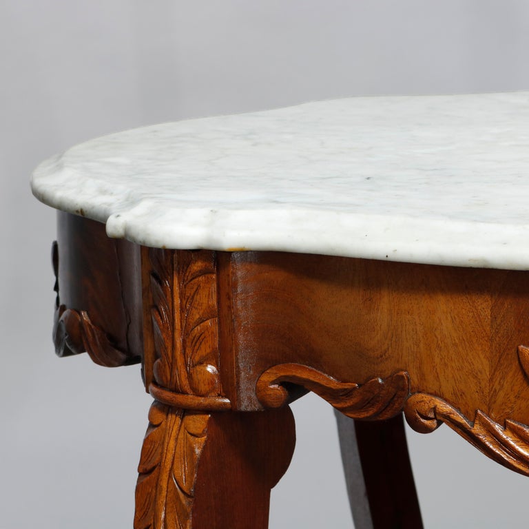 Antique Victorian Turtle Top Marble Top Mahogany & Walnut Lamp Table, Circa 1860