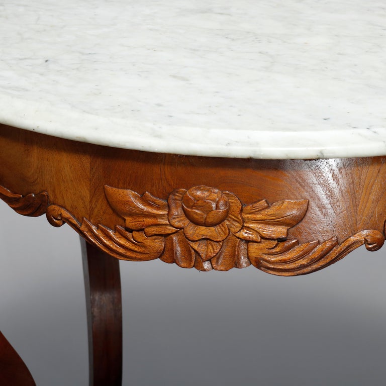 Antique Victorian Turtle Top Marble Top Mahogany & Walnut Lamp Table, Circa 1860