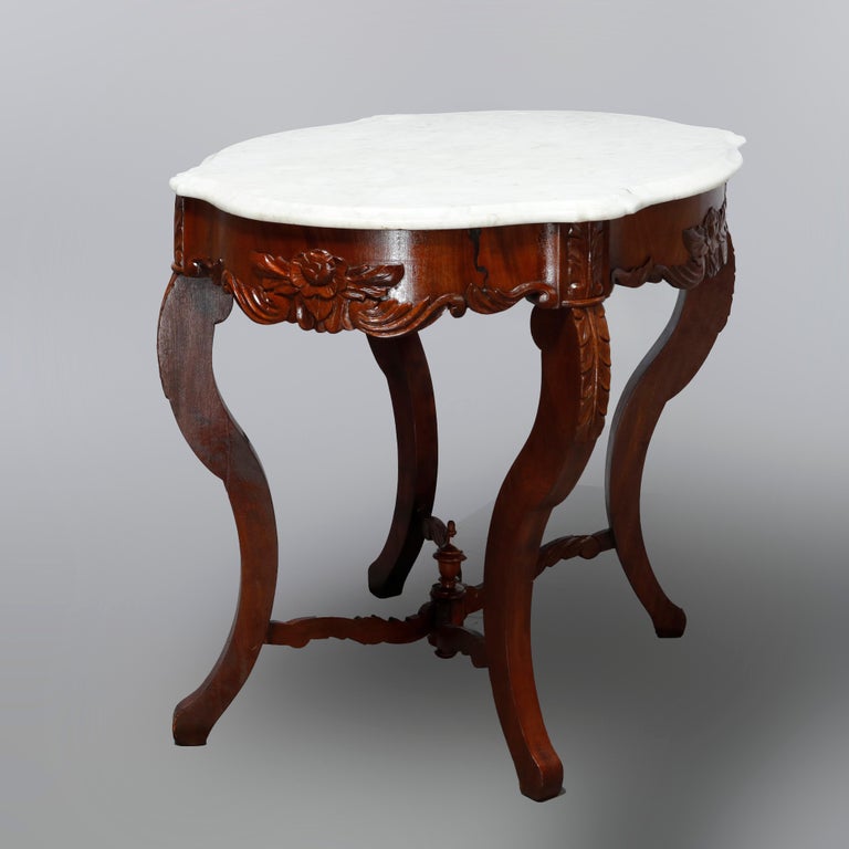 Antique Victorian Turtle Top Marble Top Mahogany & Walnut Lamp Table, Circa 1860