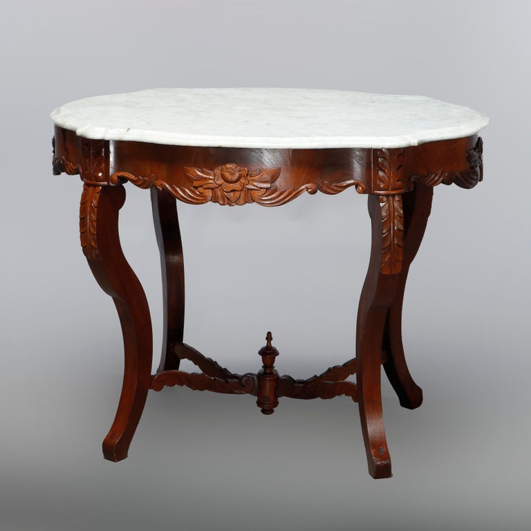 Antique Victorian Turtle Top Marble Top Mahogany & Walnut Lamp Table, Circa 1860