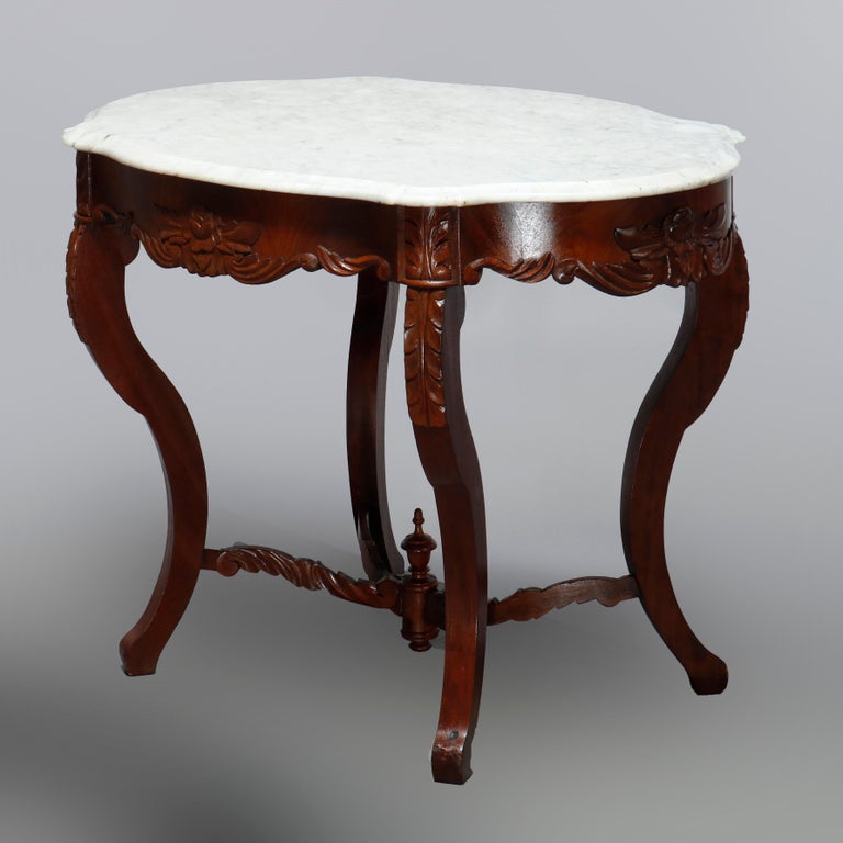 Antique Victorian Turtle Top Marble Top Mahogany & Walnut Lamp Table, Circa 1860