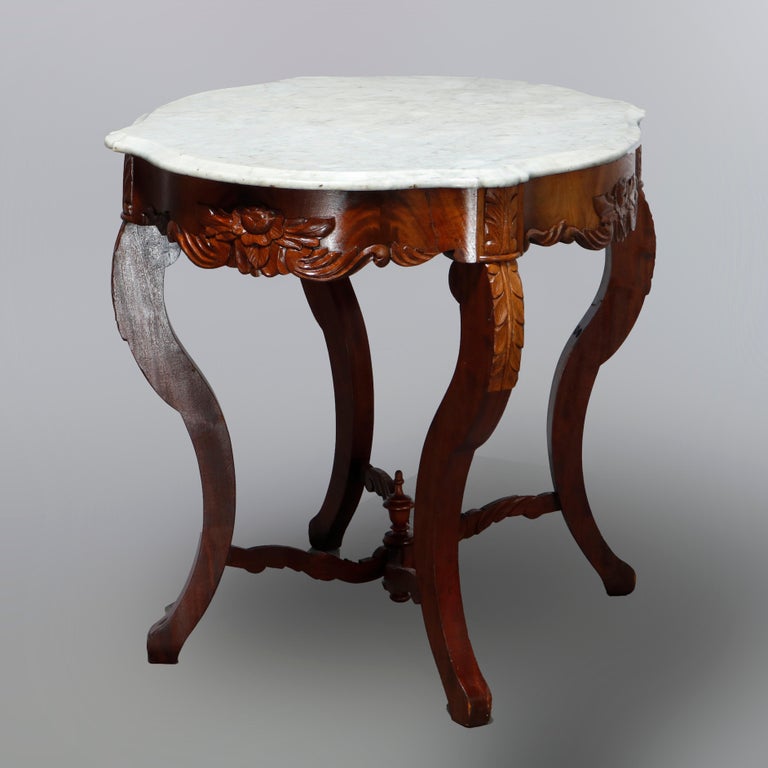 Antique Victorian Turtle Top Marble Top Mahogany & Walnut Lamp Table, Circa 1860