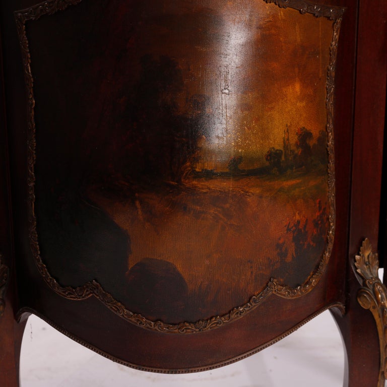 Antique Verni Martin Decorated Mahogany & Ormolu Curved Glass Vitrine, 19th C