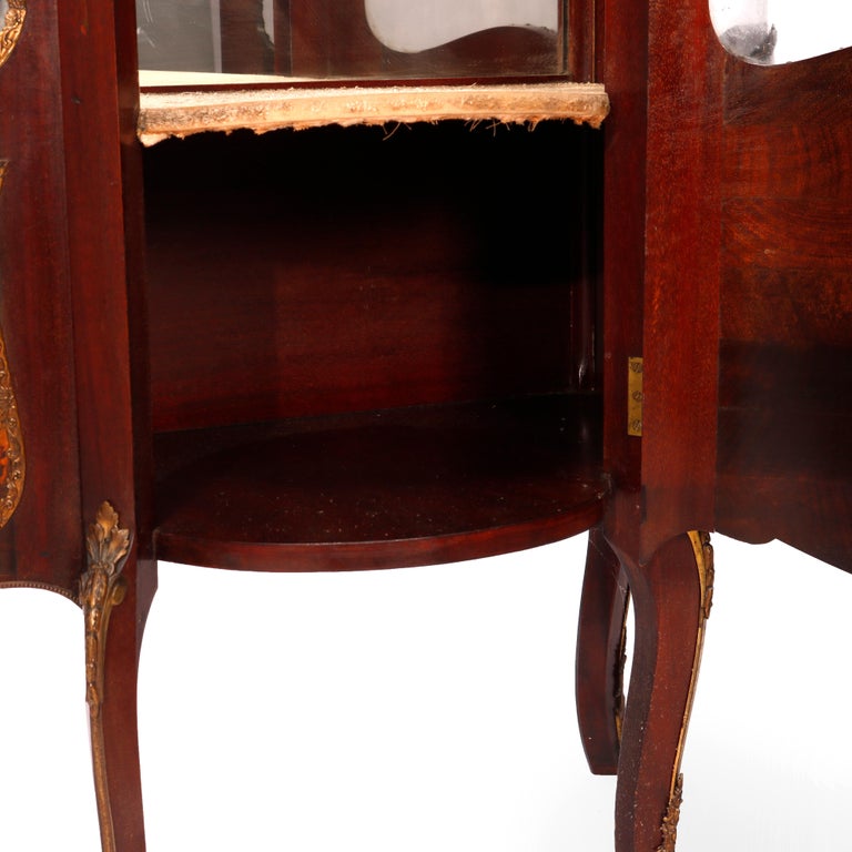 Antique Verni Martin Decorated Mahogany & Ormolu Curved Glass Vitrine, 19th C