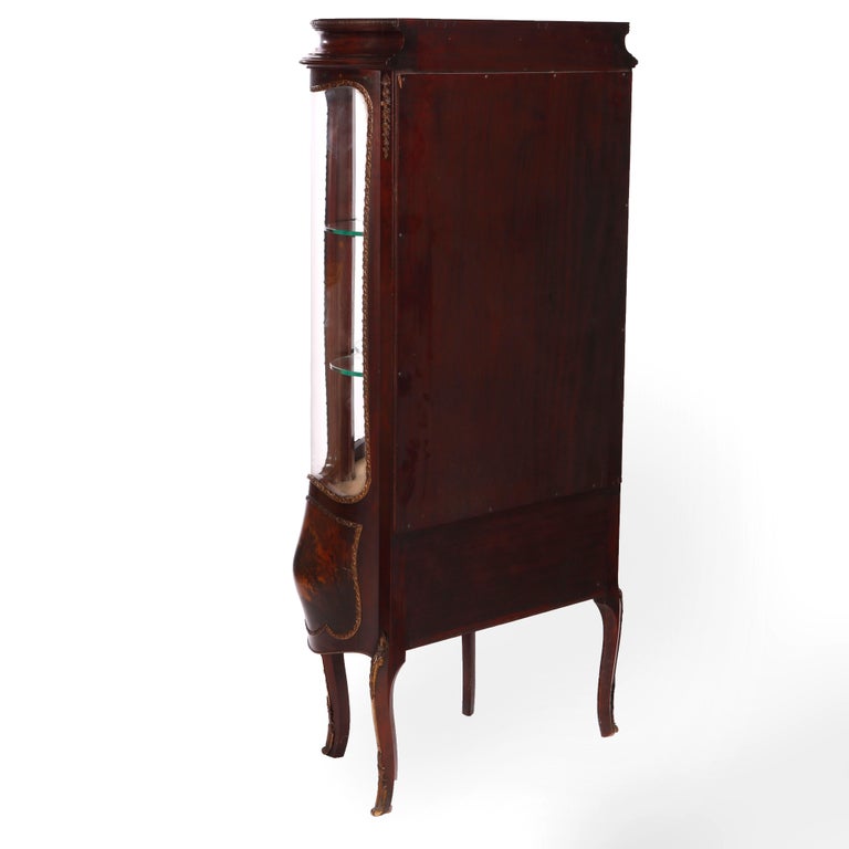 Antique Verni Martin Decorated Mahogany & Ormolu Curved Glass Vitrine, 19th C