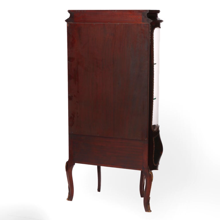 Antique Verni Martin Decorated Mahogany & Ormolu Curved Glass Vitrine, 19th C