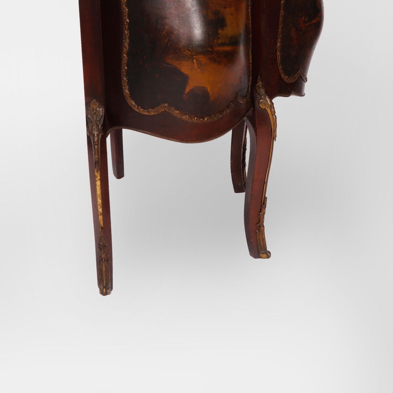Antique Verni Martin Decorated Mahogany & Ormolu Curved Glass Vitrine, 19th C