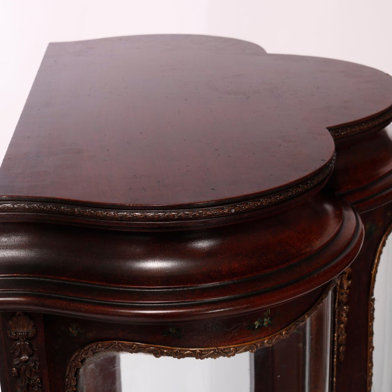 Antique Verni Martin Decorated Mahogany & Ormolu Curved Glass Vitrine, 19th C