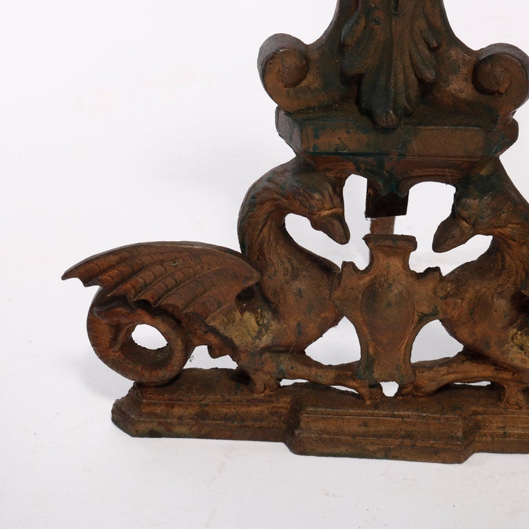 Antique Neoclassical Figural Cast & Wrought Iron Fireplace Andirons, circa 1900