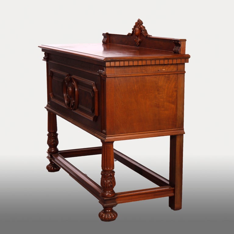 Antique Neoclassical Carved Mahogany & Burl Server circa 1930