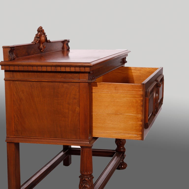 Antique Neoclassical Carved Mahogany & Burl Server circa 1930