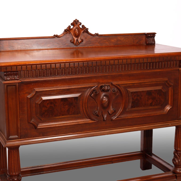 Antique Neoclassical Carved Mahogany & Burl Server circa 1930