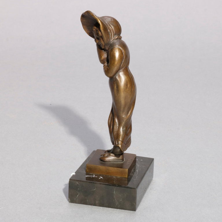 Antique Figural Bronze Portrait Sculpture of Young Girl, circa 1910