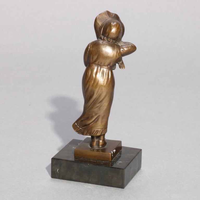 Antique Figural Bronze Portrait Sculpture of Young Girl, circa 1910