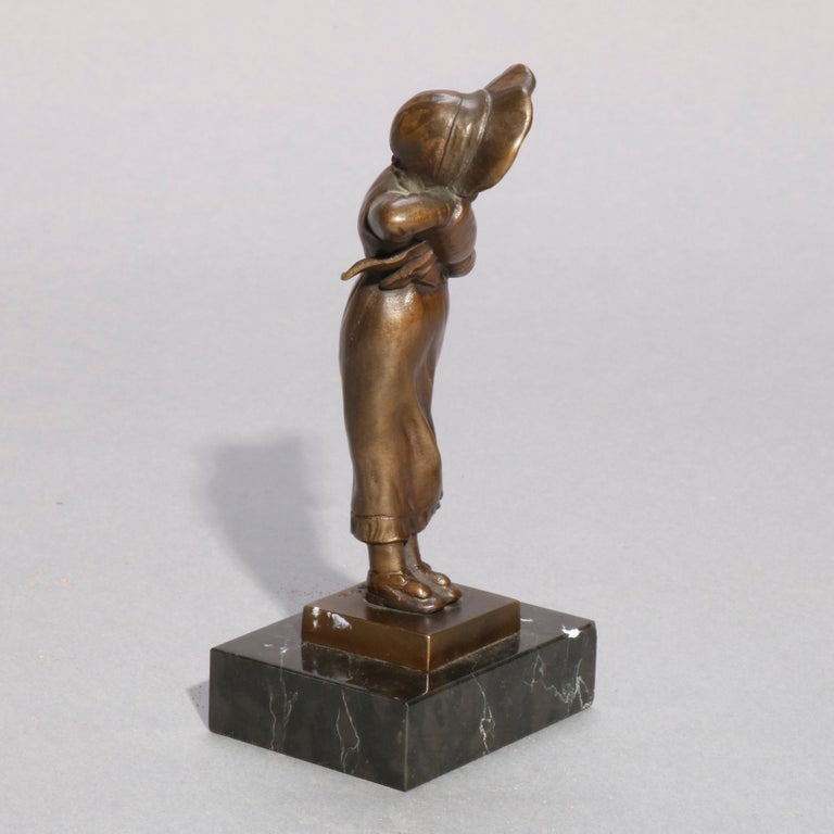 Antique Figural Bronze Portrait Sculpture of Young Girl, circa 1910
