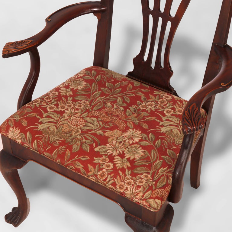 Six Antique Chippendale Style Mahogany Slat Back Dining Chairs, c1930