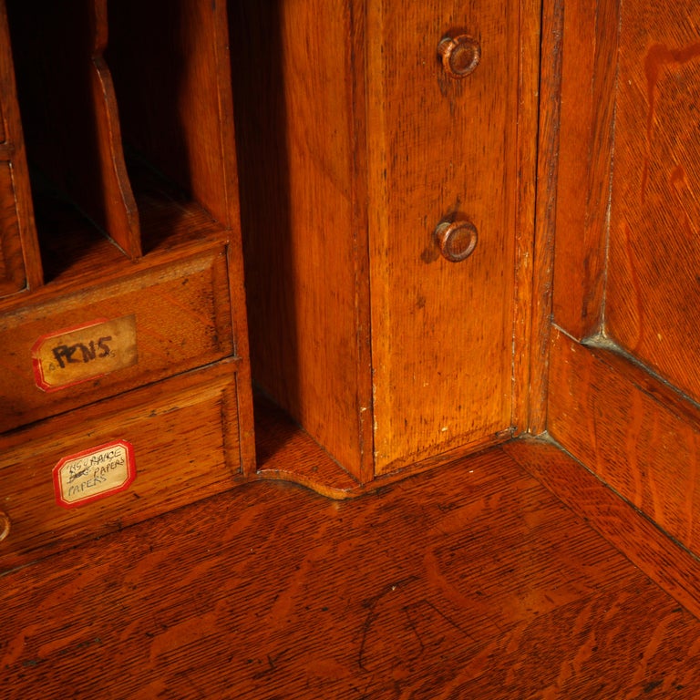 Antique Derby School Paneled Oak Roll Top Desk with Full Interior, C1900