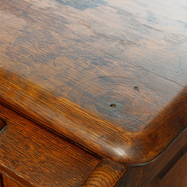 Antique Derby School Paneled Oak Roll Top Desk with Full Interior, C1900