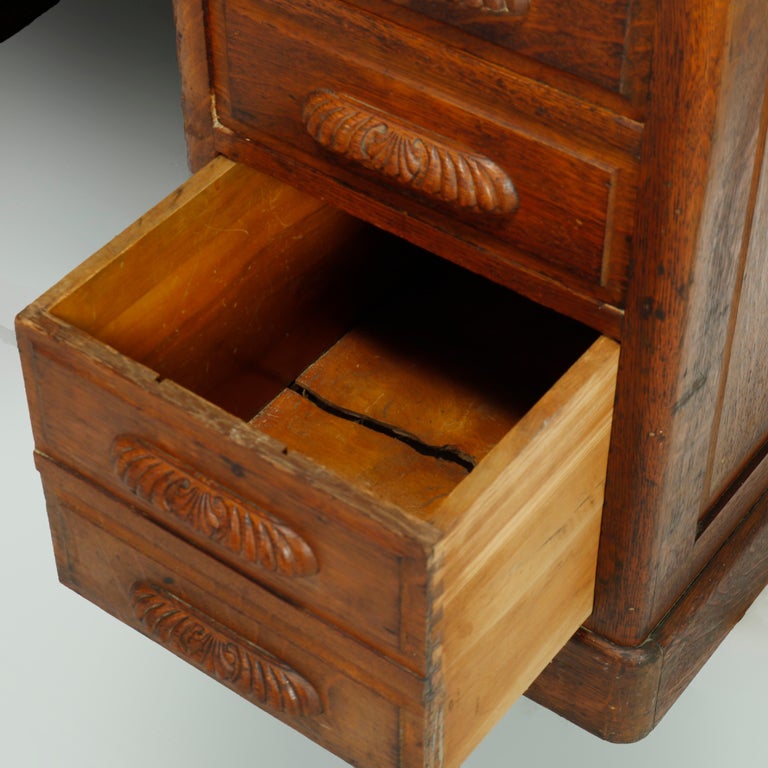 Antique Derby School Paneled Oak Roll Top Desk with Full Interior, C1900