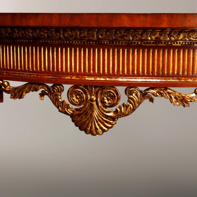 Maitland Smith Parcel Gilt Mahogany & Satinwood Marquetry Demilune Console Table